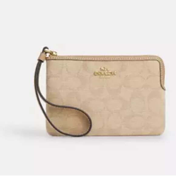 Coach Beige Wristlet with Signature Pattern - Picture 1 of 3